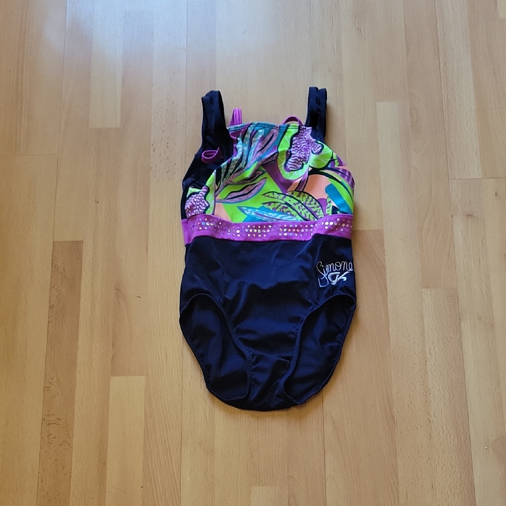 Simone GK Vibrant Leotard - Black with Pink and Green Accents